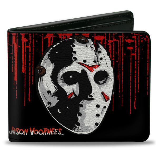 Buckle-Down Bi-Fold Wallet - JASON VOORHEES Jason Mask4 + FRIDAY THE 13th Blood Splatter Black Red White