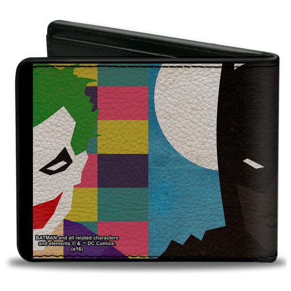 Buckle-Down Bi-Fold Wallet - Joker Batman Face Juxtaposition Multi Color Blue White