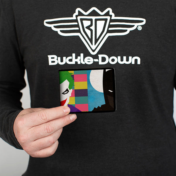 Buckle-Down Bi-Fold Wallet - Joker Batman Face Juxtaposition Multi Color Blue White
