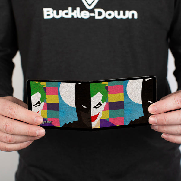 Buckle-Down Bi-Fold Wallet - Joker Batman Face Juxtaposition Multi Color Blue White