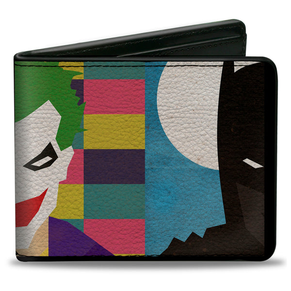 Buckle-Down Bi-Fold Wallet - Joker Batman Face Juxtaposition Multi Color Blue White