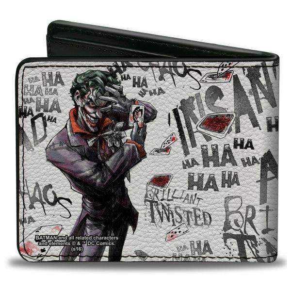 Buckle-Down Bi-Fold Wallet - Joker BRILLIANT-TWISTED-INSANE-MAD PSYCHO Pose Cards White Grays