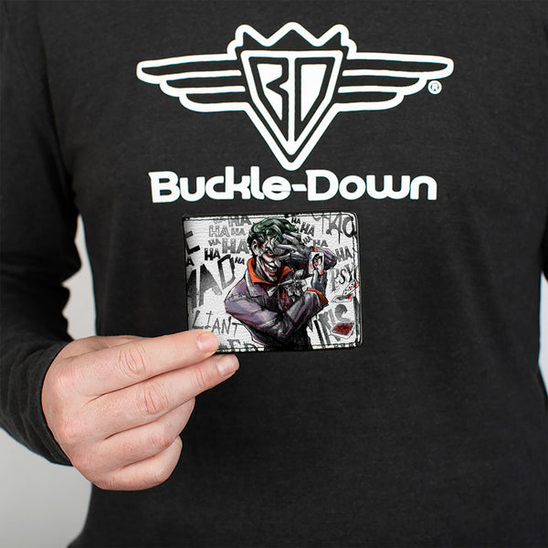 Buckle-Down Bi-Fold Wallet - Joker BRILLIANT-TWISTED-INSANE-MAD PSYCHO Pose Cards White Grays