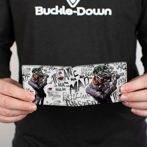 Buckle-Down Bi-Fold Wallet - Joker BRILLIANT-TWISTED-INSANE-MAD PSYCHO Pose Cards White Grays