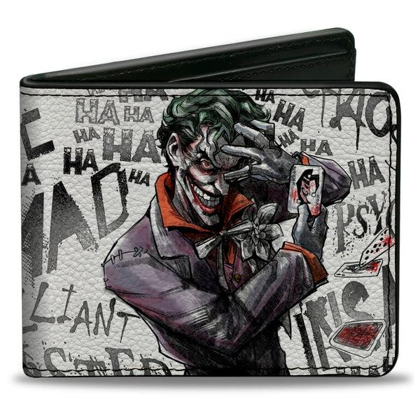 Buckle-Down Bi-Fold Wallet - Joker BRILLIANT-TWISTED-INSANE-MAD PSYCHO Pose Cards White Grays