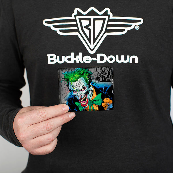 Buckle-Down Bi-Fold Wallet - Joker Smiling Gun BANG Alley Pose CLOSE-UP