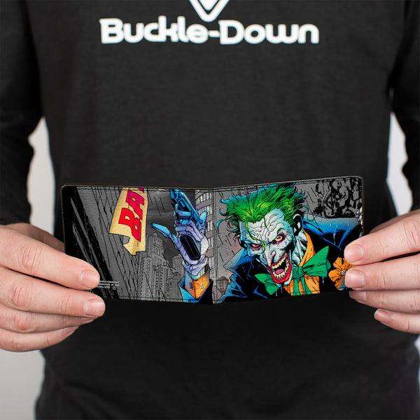 Buckle-Down Bi-Fold Wallet - Joker Smiling Gun BANG Alley Pose CLOSE-UP
