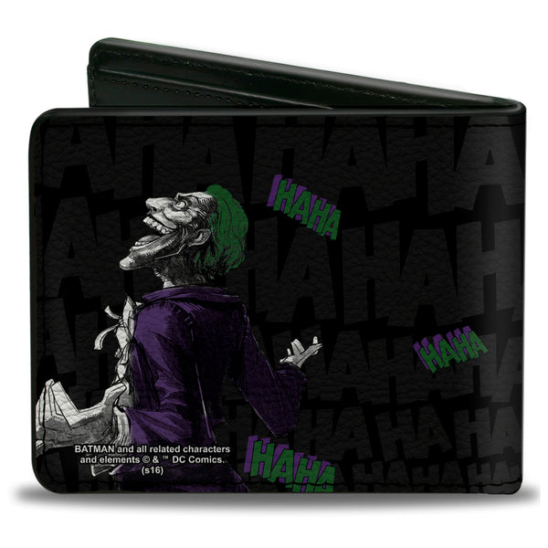 Buckle-Down Bi-Fold Wallet - Joker Smiling + Laughing Poses HAHA Black Gray Purple Green