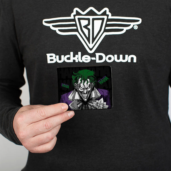 Buckle-Down Bi-Fold Wallet - Joker Smiling + Laughing Poses HAHA Black Gray Purple Green