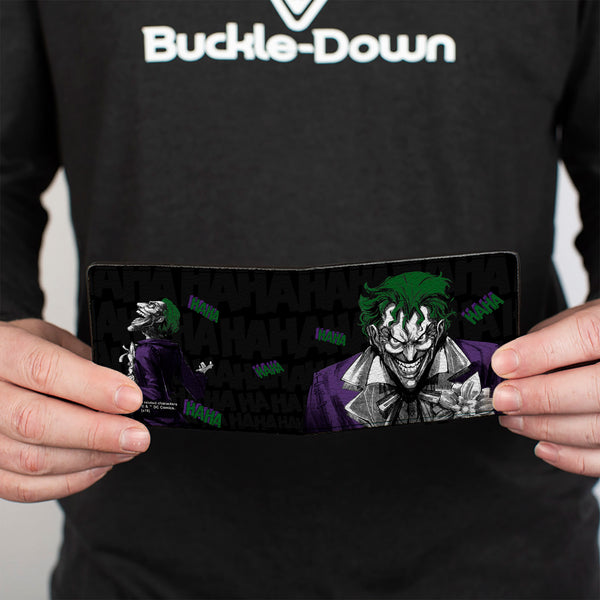 Buckle-Down Bi-Fold Wallet - Joker Smiling + Laughing Poses HAHA Black Gray Purple Green