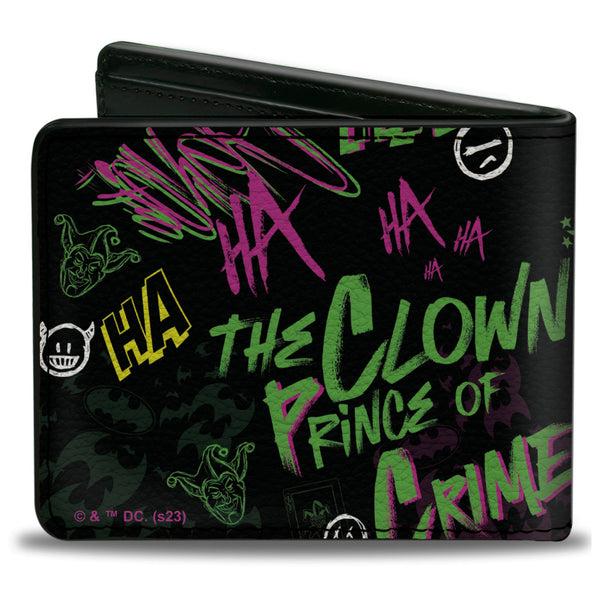 Buckle-Down Bi-Fold Wallet - Joker THE CLOWN PRINCE OF CRIME Collage Black/Multi Neon