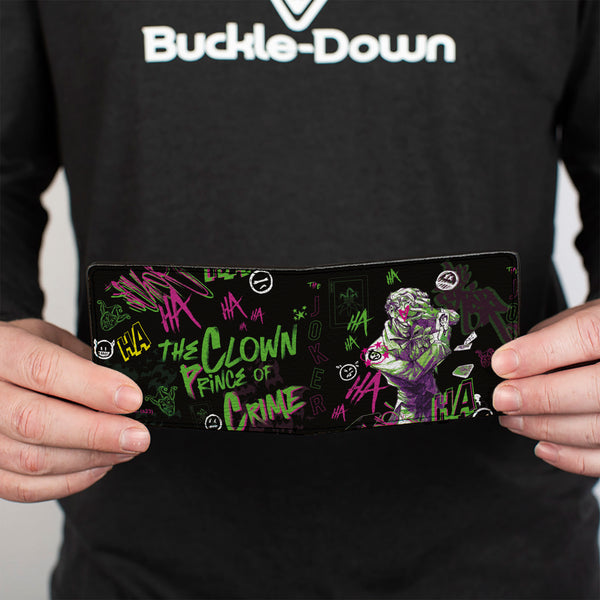 Buckle-Down Bi-Fold Wallet - Joker THE CLOWN PRINCE OF CRIME Collage Black/Multi Neon