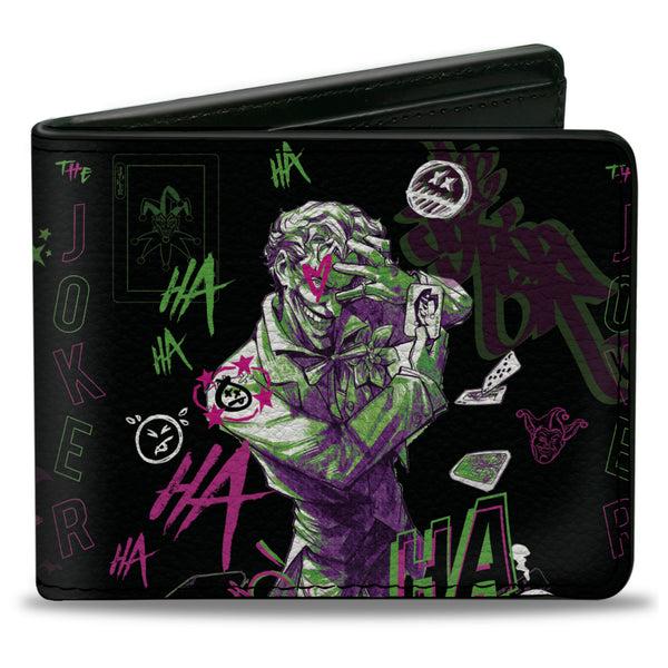 Buckle-Down Bi-Fold Wallet - Joker THE CLOWN PRINCE OF CRIME Collage Black/Multi Neon