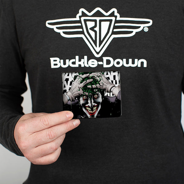 Buckle-Down Bi-Fold Wallet - Joker The Killing Joke Holding Head Pose HAHAHA White Black