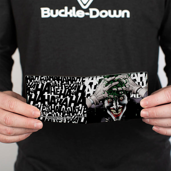 Buckle-Down Bi-Fold Wallet - Joker The Killing Joke Holding Head Pose HAHAHA White Black