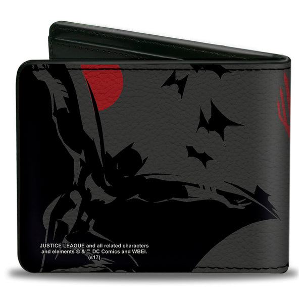 Buckle-Down Bi-Fold Wallet - Justice League 2017 4-Superhero Group + Batman Pose Gray Black Red