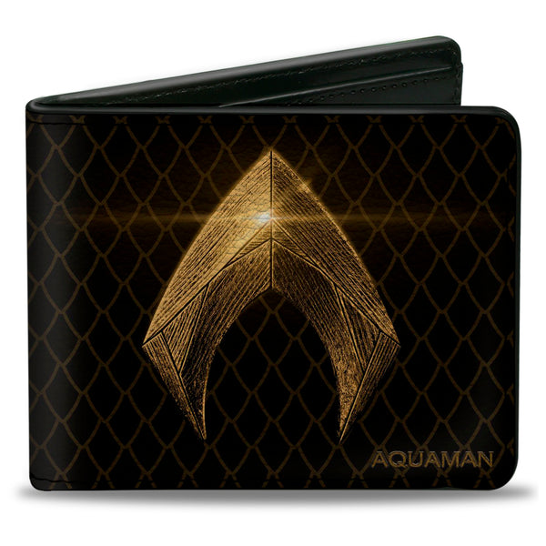 Buckle-Down Bi-Fold Wallet - Justice League 2017 Aquaman Icon Scales Black Golds