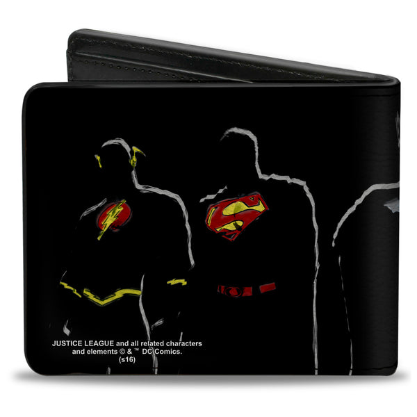 Buckle-Down Bi-Fold Wallet - JUSTICE LEAGUE 5-Superhero Silhouette Group Pose Black Multi Color