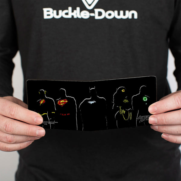 Buckle-Down Bi-Fold Wallet - JUSTICE LEAGUE 5-Superhero Silhouette Group Pose Black Multi Color