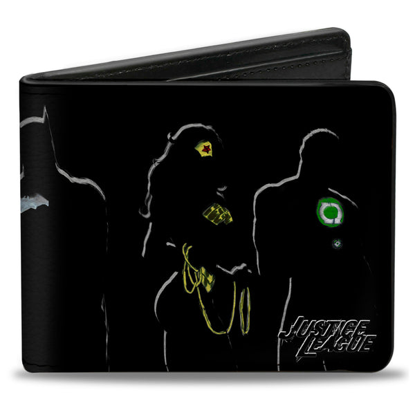 Buckle-Down Bi-Fold Wallet - JUSTICE LEAGUE 5-Superhero Silhouette Group Pose Black Multi Color