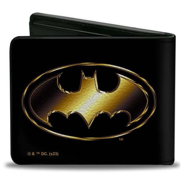 Buckle-Down Bi-Fold Wallet - Justice League Batman Bat Signal Logo Black/Gold
