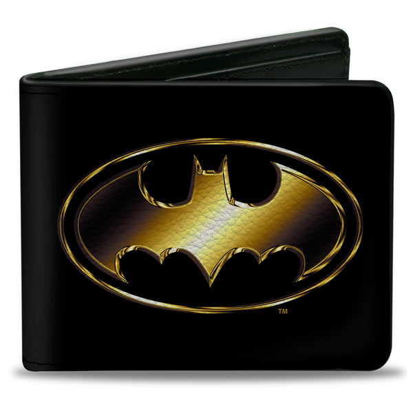 Buckle-Down Bi-Fold Wallet - Justice League Batman Bat Signal Logo Black/Gold