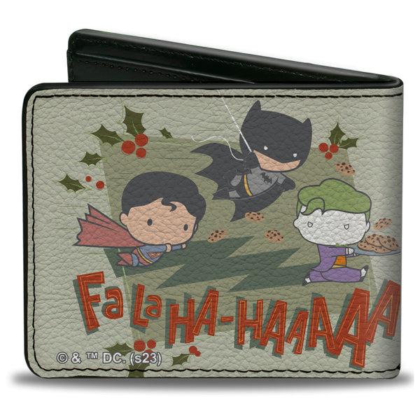 Buckle-Down Bi-Fold Wallet - Justice League Chibi Holiday Christmas Superman And Batman Chasing Joker FALAHA-HAAAAA Greens
