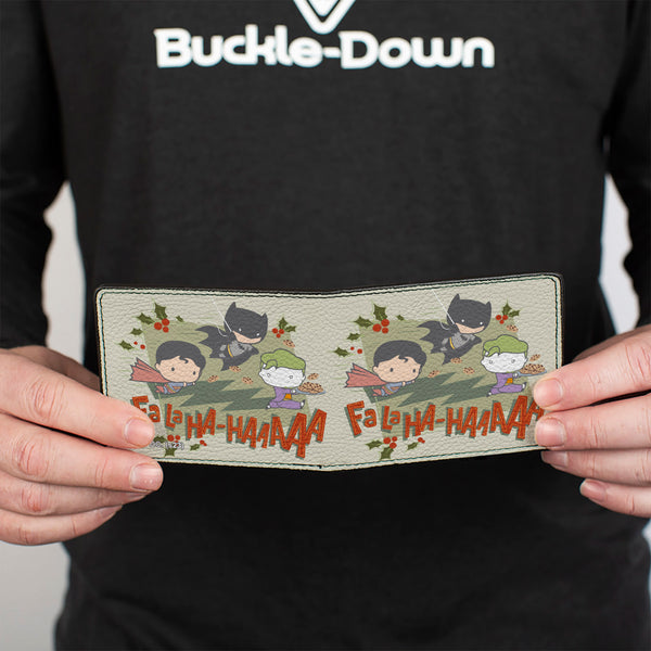 Buckle-Down Bi-Fold Wallet - Justice League Chibi Holiday Christmas Superman And Batman Chasing Joker FALAHA-HAAAAA Greens