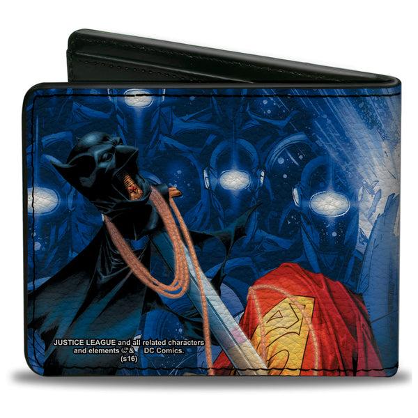 Buckle-Down Bi-Fold Wallet - Justice League Infinite Crisis Issue #1 Trinity Group Cover Pose + Capes Sword Blues