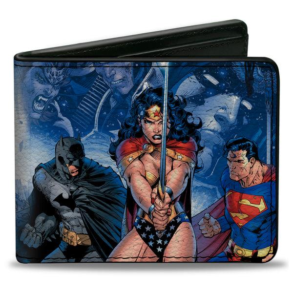 Buckle-Down Bi-Fold Wallet - Justice League Infinite Crisis Issue #1 Trinity Group Cover Pose + Capes Sword Blues
