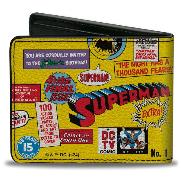 Buckle-Down Bi-Fold Wallet - Justice League Vintage Superhero Anniversary Icons Collage Yellow