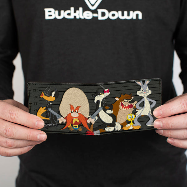 Buckle-Down Bi-Fold Wallet - Looney Tunes 6-Character Group Lineup Gray Black