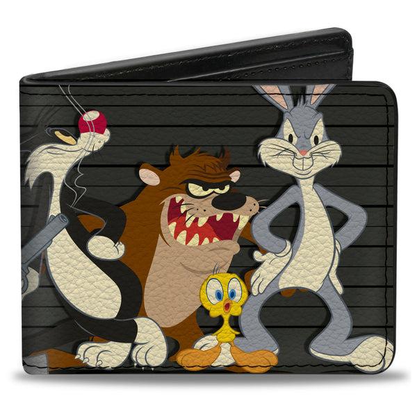 Buckle-Down Bi-Fold Wallet - Looney Tunes 6-Character Group Lineup Gray Black