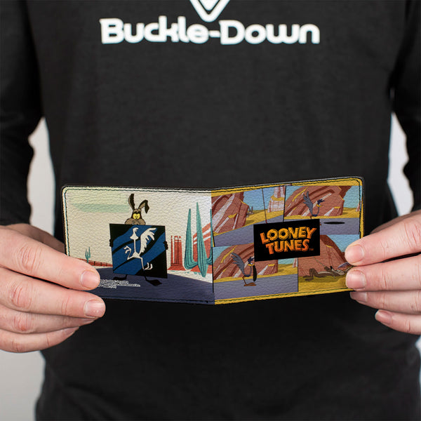 Buckle-Down Bi-Fold Wallet - LOONEY TUNES Wile E. Coyote And Road Runner Scene Blocks