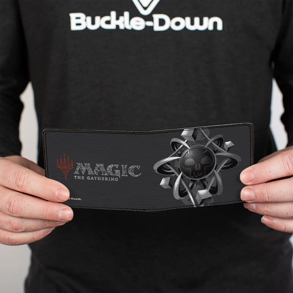 Buckle-Down Bi-Fold Wallet - MAGIC THE GATHERING Black Mana Skull Icon And Title Logo Black/Grays