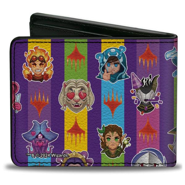 Buckle-Down Bi-Fold Wallet - Magic The Gathering Chibi Planeswalkers And Icons Stripe Multi Color
