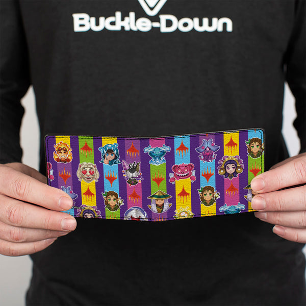 Buckle-Down Bi-Fold Wallet - Magic The Gathering Chibi Planeswalkers And Icons Stripe Multi Color