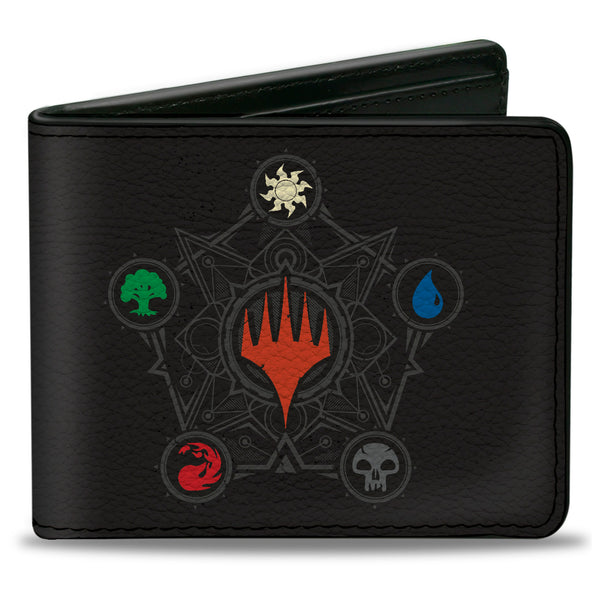 Buckle-Down Bi-Fold Wallet - Magic the Gathering Planeswalker Mana Pentagon and Logo Black/Multi Color
