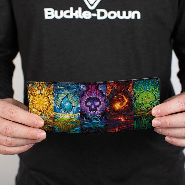 Buckle-Down Bi-Fold Wallet - Magic The Gathering Stained Glass Mana Symbol Blocks Multi Color