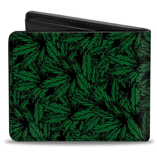 Buckle-Down Bi-Fold Wallet - Marijauna Leaves Stacked TRUST ME I'M A DOCTOR Black Green White