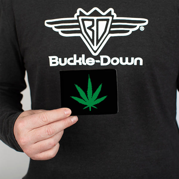 Buckle-Down Bi-Fold Wallet - Marijuana Leaf Repeat Black Green