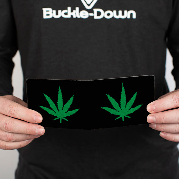 Buckle-Down Bi-Fold Wallet - Marijuana Leaf Repeat Black Green