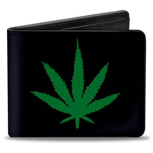 Buckle-Down Bi-Fold Wallet - Marijuana Leaf Repeat Black Green
