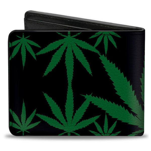 Buckle-Down Bi-Fold Wallet - Marijuana Leaves Scattered Black Green