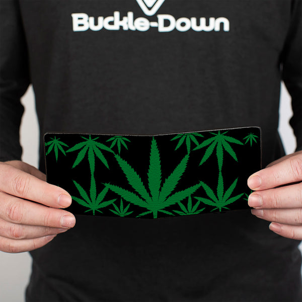 Buckle-Down Bi-Fold Wallet - Marijuana Leaves Scattered Black Green