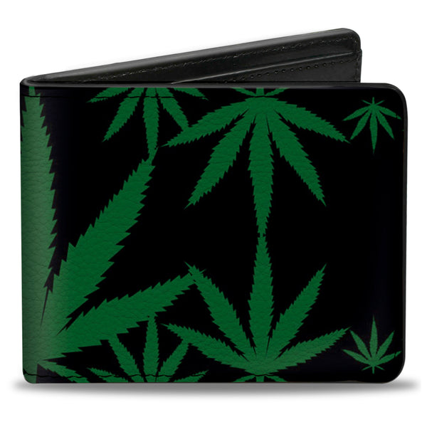 Buckle-Down Bi-Fold Wallet - Marijuana Leaves Scattered Black Green