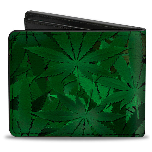 Buckle-Down Bi-Fold Wallet - Marijuana Leaves Stacked