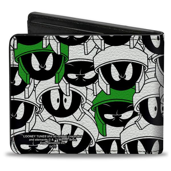 Buckle-Down Bi-Fold Wallet - Marvin The Martian Expressions Stacked White Black Green Yellows
