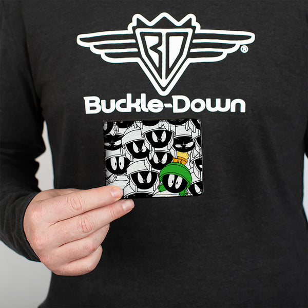 Buckle-Down Bi-Fold Wallet - Marvin The Martian Expressions Stacked White Black Green Yellows