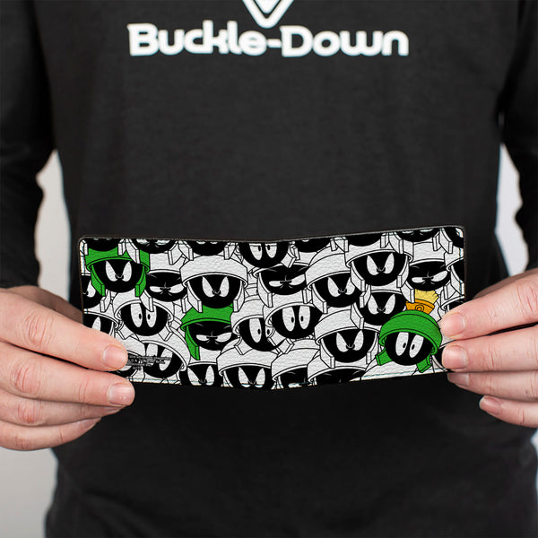 Buckle-Down Bi-Fold Wallet - Marvin The Martian Expressions Stacked White Black Green Yellows